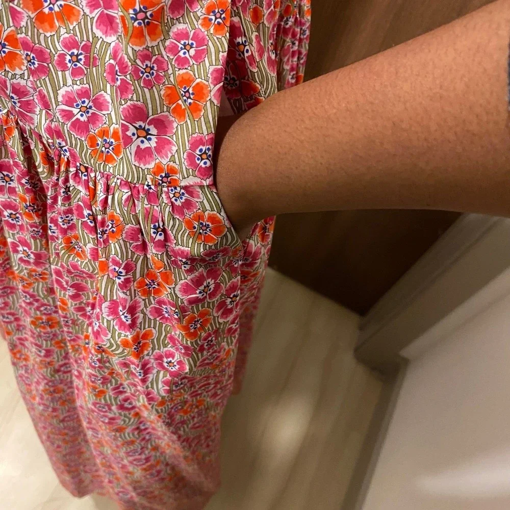 J. CREW Pink Floral Tie-Waist Halter Midi Dress L Liberty Ellie Organic Cotton